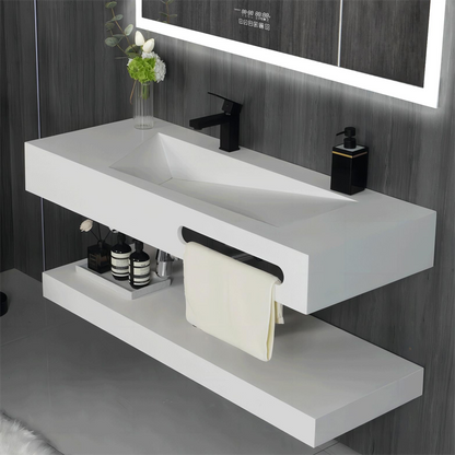 48"x19" Modern Stone Bathroom Floating Vanity Sink with Shelf Layer-Double Layer