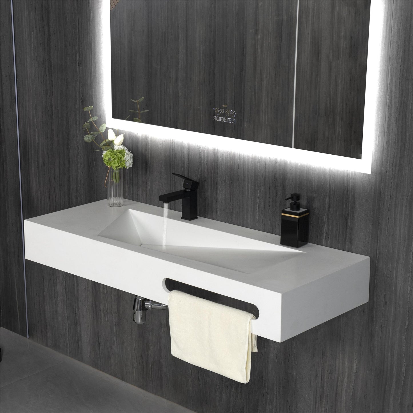 48"x19" Modern Stone Bathroom Floating Vanity Sink-Single Layer