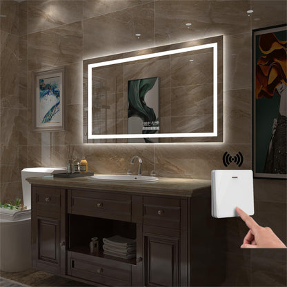 60"x36" Bathroom LED Dimmable Light Mirror with wireless Wall Switch-Inlaid