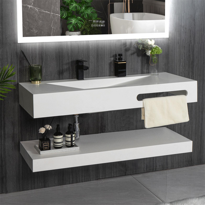 48"x19" Modern Stone Bathroom Floating Vanity Sink with Shelf Layer-Double Layer