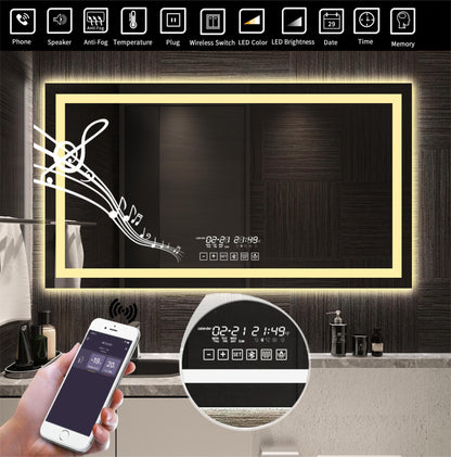 60"x36" Bathroom LED Dimmable Light Mirror with wireless Wall Switch-Inlaid