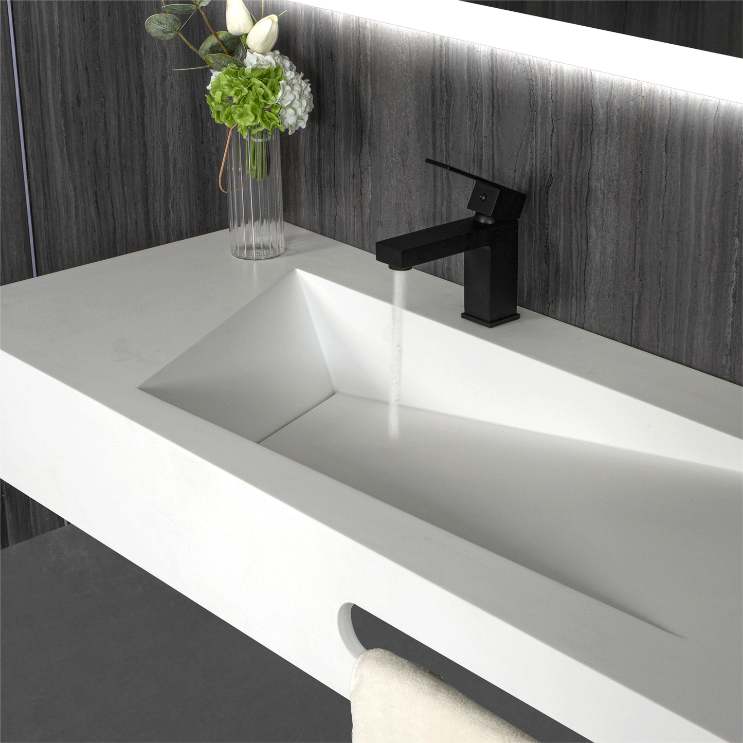 48"x19" Modern Stone Bathroom Floating Vanity Sink-Single Layer