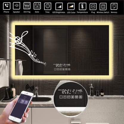 60"x36" Bathroom LED Dimmable Light Mirror with wireless Wall Switch-Fringe