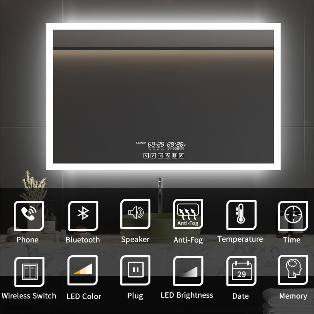 40"x32" Bathroom  Wall Mounted Backlit Mirror with wireless Wall Switch-Fringe