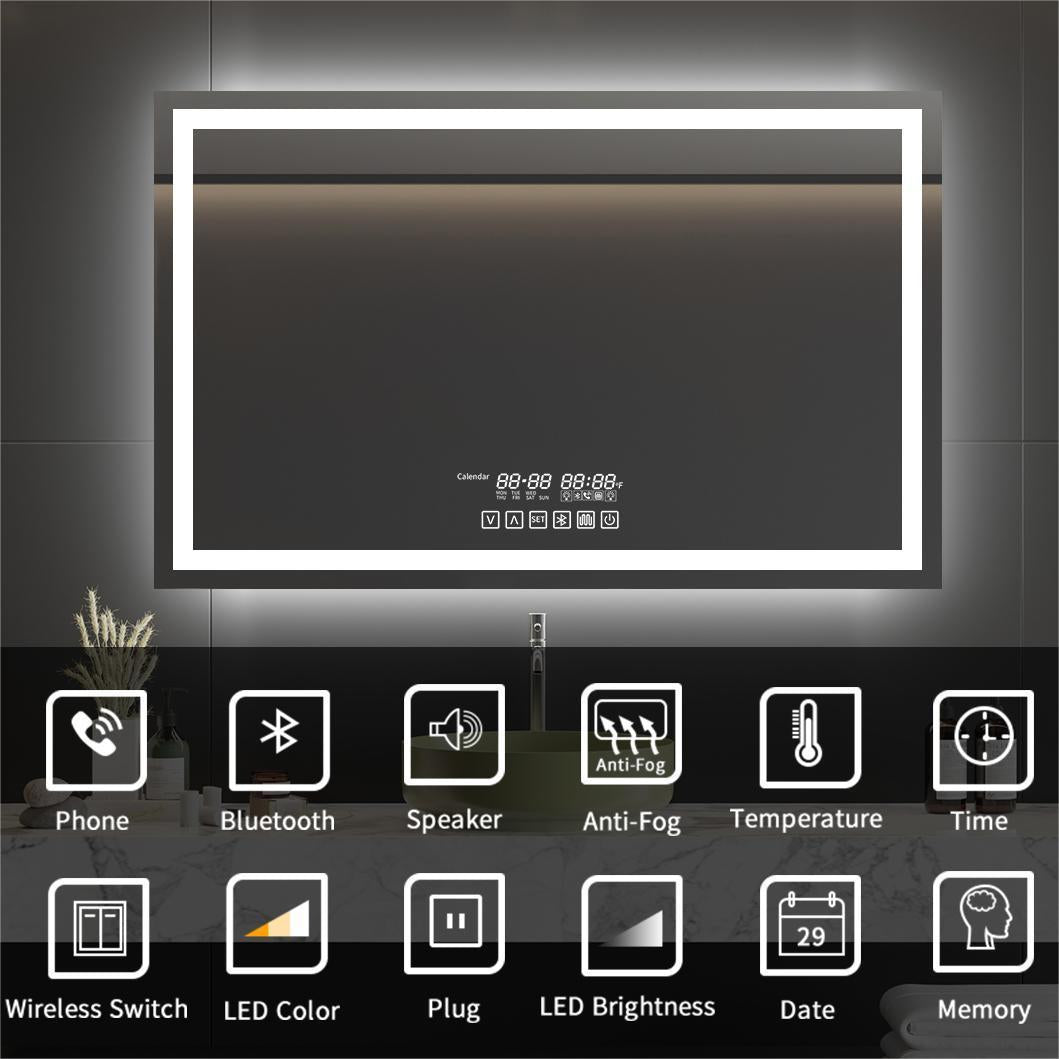 48"x36" Bathroom LED Smart Mirror with Anti-fog-Inlaid