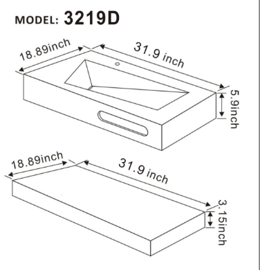 32"x19" Bathroom Wall-Mount Resin Stone Sink with Shelf Layer -Double Layer