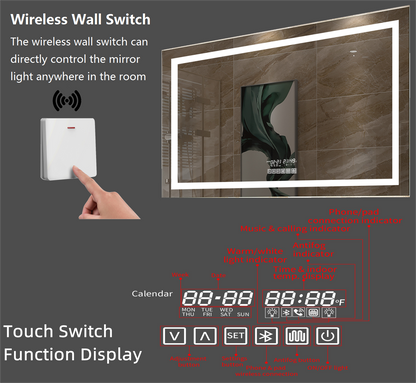 36"x28" Bathroom LED Mirror with Wireless Speaker-Inlaid