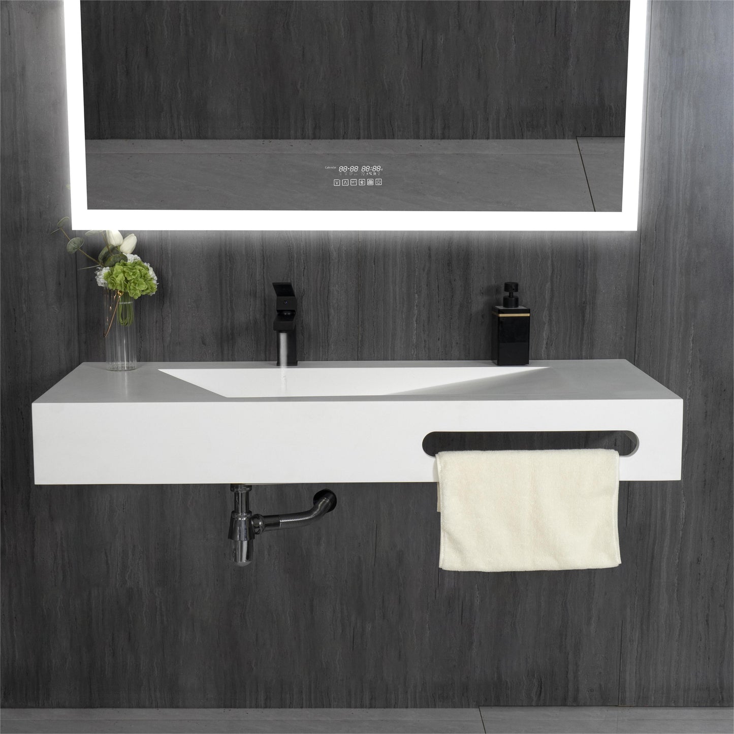 48"x19" Modern Stone Bathroom Floating Vanity Sink-Single Layer