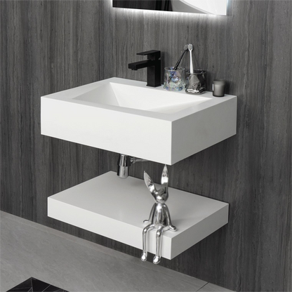 24"x19" Small Bathroom Wall Mount Floating Vanity Sink with Shelf Layer-Double Layer