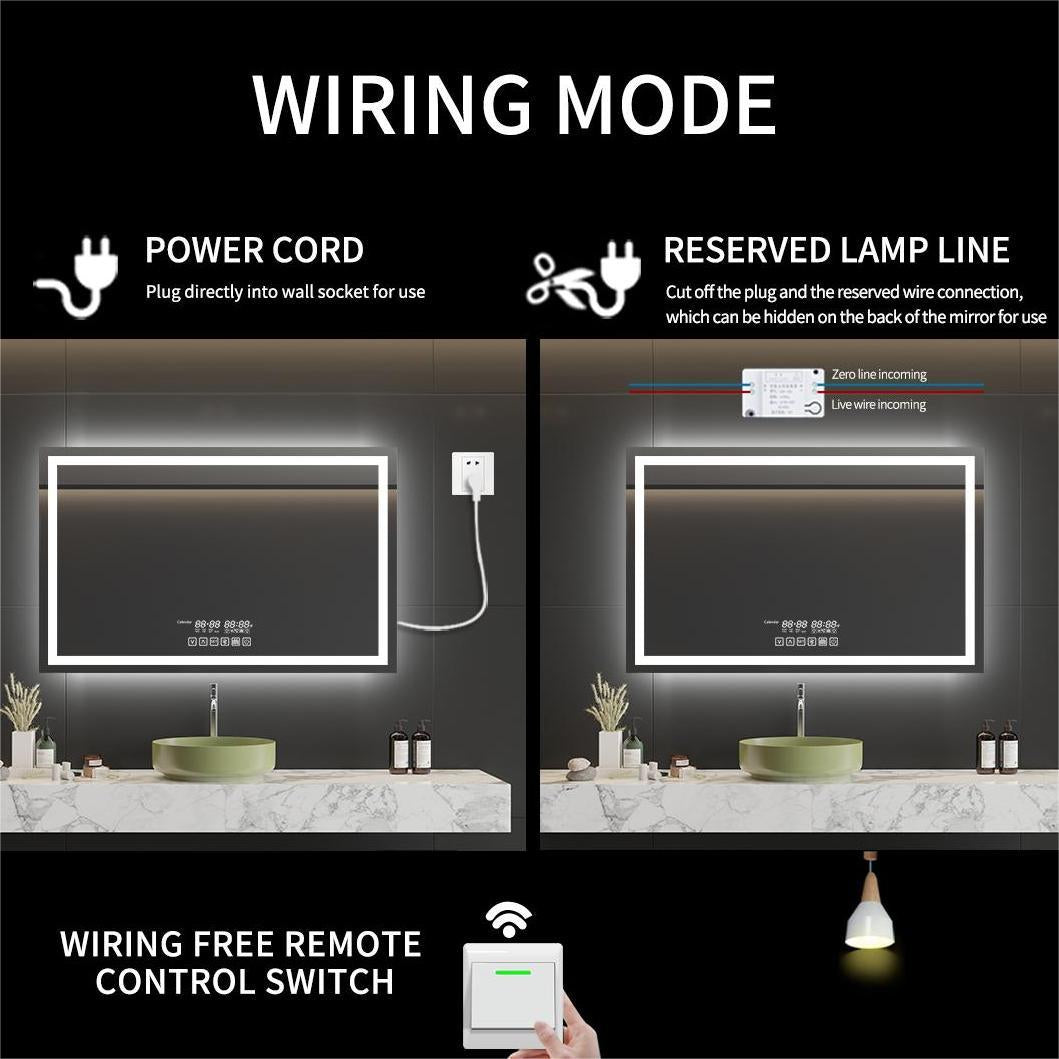 40"x32" Bathroom  Wall Mounted Backlit Mirror with wireless Wall Switch-Inlaid