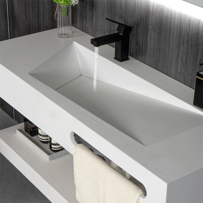 48"x19" Modern Stone Bathroom Floating Vanity Sink with Shelf Layer-Double Layer