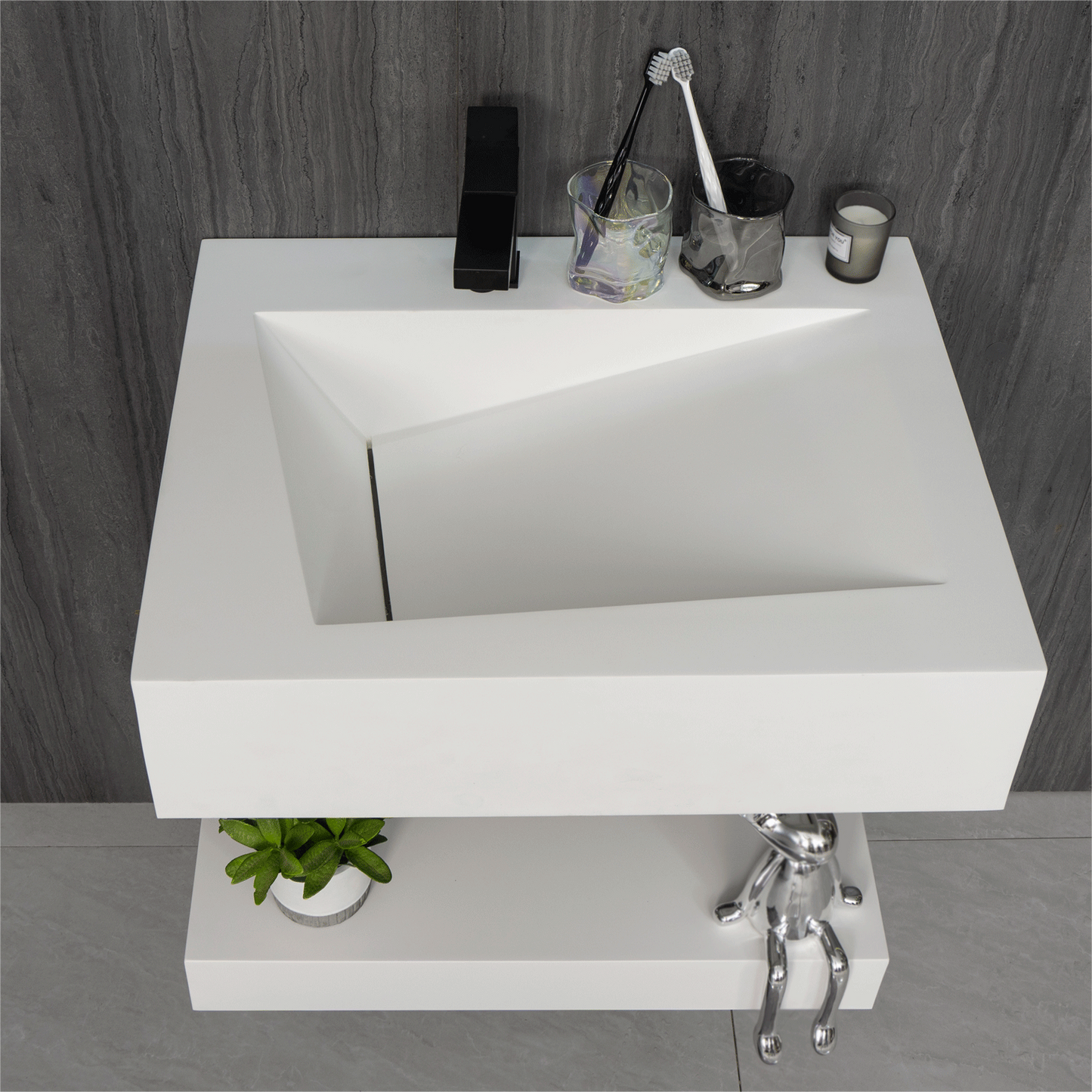 24"x19" Small Bathroom Wall Mount Floating Vanity Sink with Shelf Layer-Double Layer