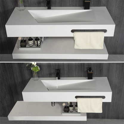 48"x19" Modern Stone Bathroom Floating Vanity Sink with Shelf Layer-Double Layer