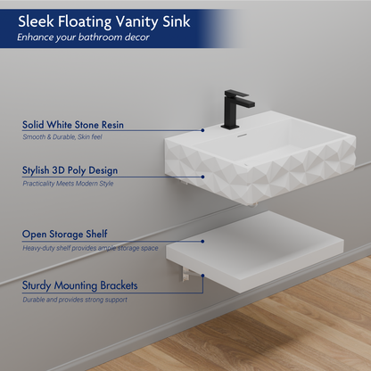 24"x19" Bathroom Wall-Mount Floating Vanity Sink with Shelf Layer