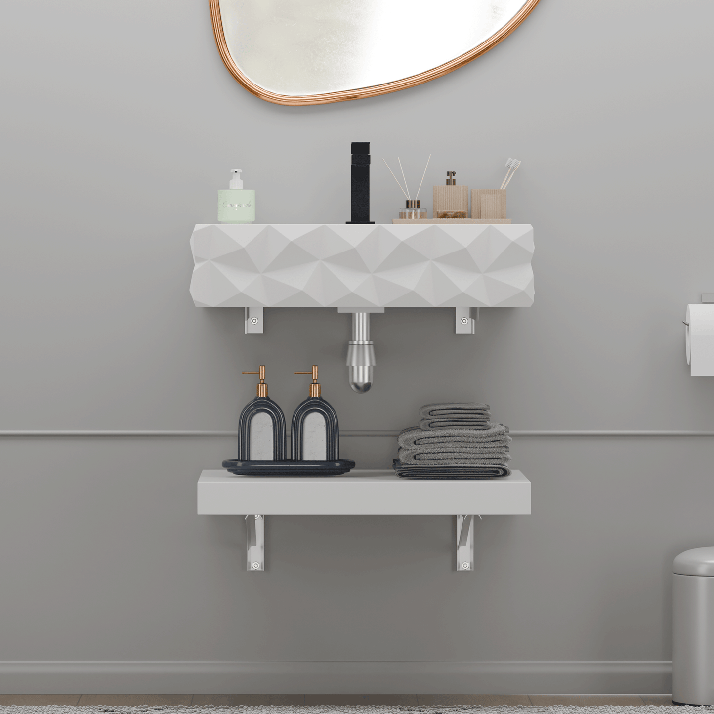 24"x19" Bathroom Wall-Mount Floating Vanity Sink with Shelf Layer