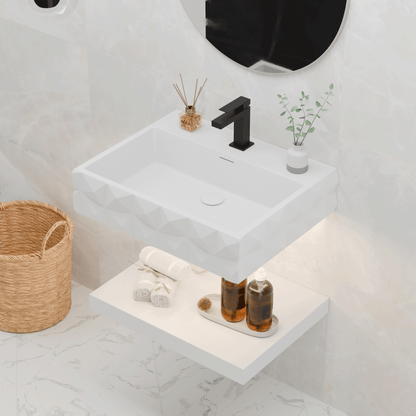 24"x19" Bathroom Wall-Mount Floating Vanity Sink with Shelf Layer with LED Smart Sensor Light