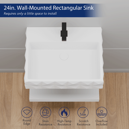 24"x19" Bathroom Wall-Mount Floating Vanity Sink with Shelf Layer with LED Smart Sensor Light