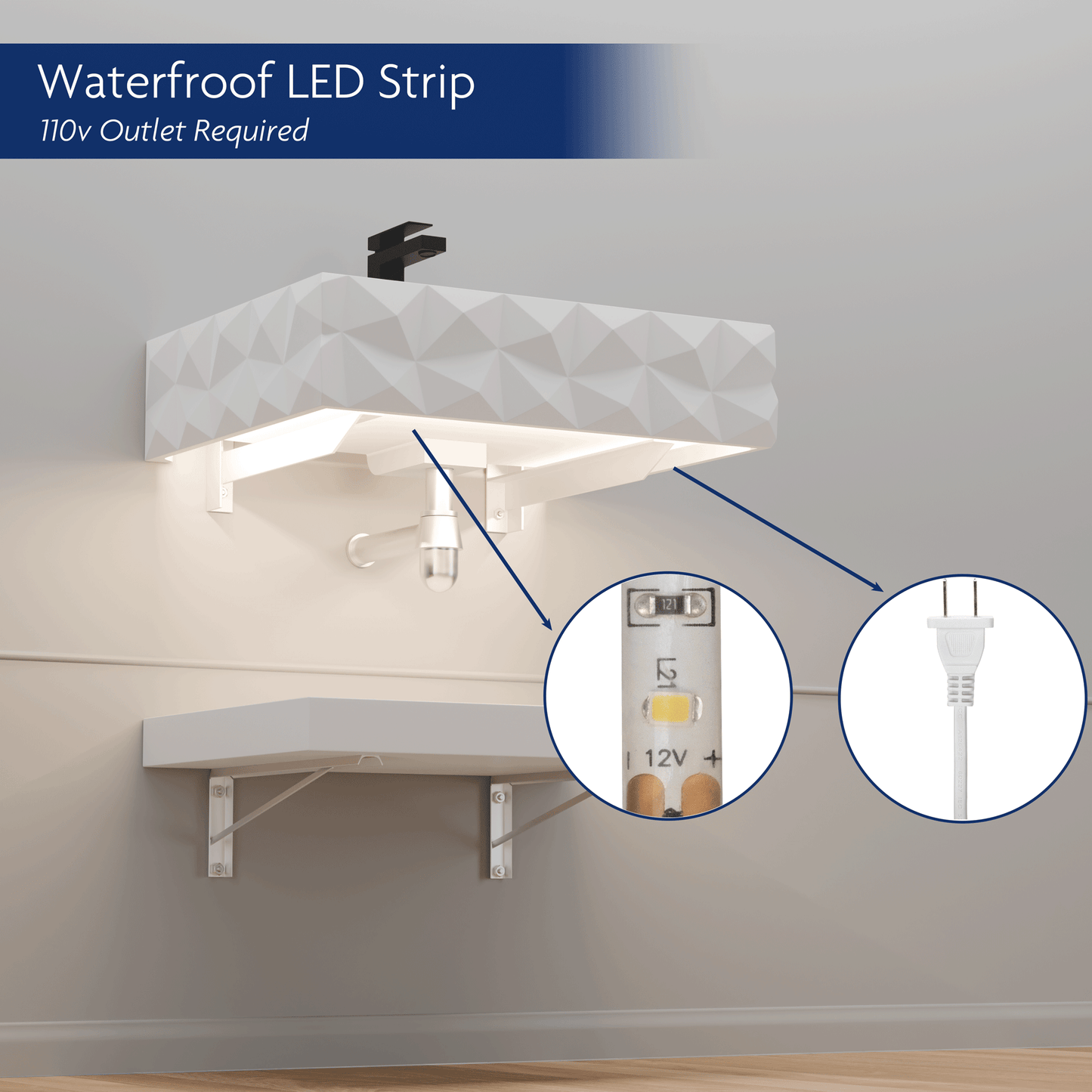 24"x19" Bathroom Wall-Mount Floating Vanity Sink with Shelf Layer with LED Smart Sensor Light