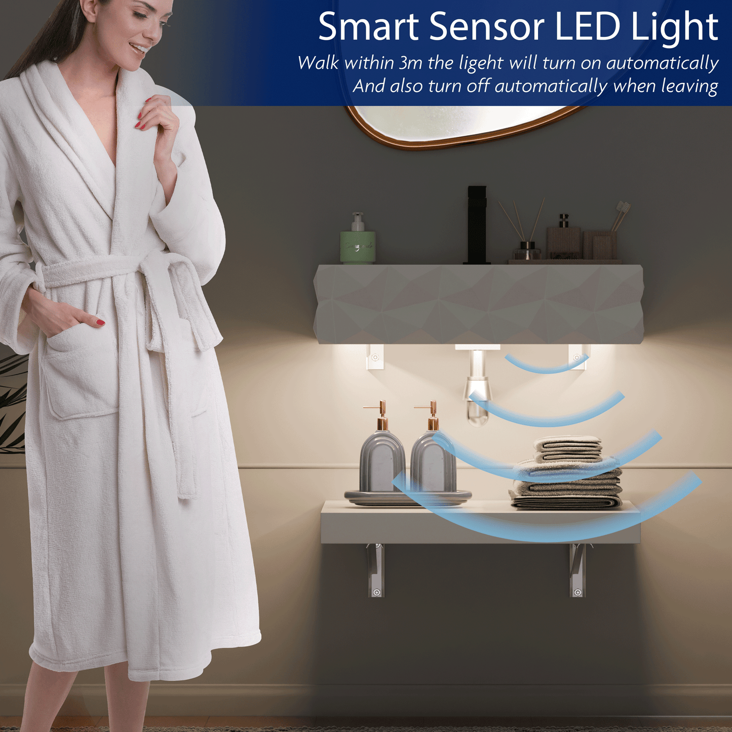 24"x19" Bathroom Wall-Mount Floating Vanity Sink with Shelf Layer with LED Smart Sensor Light