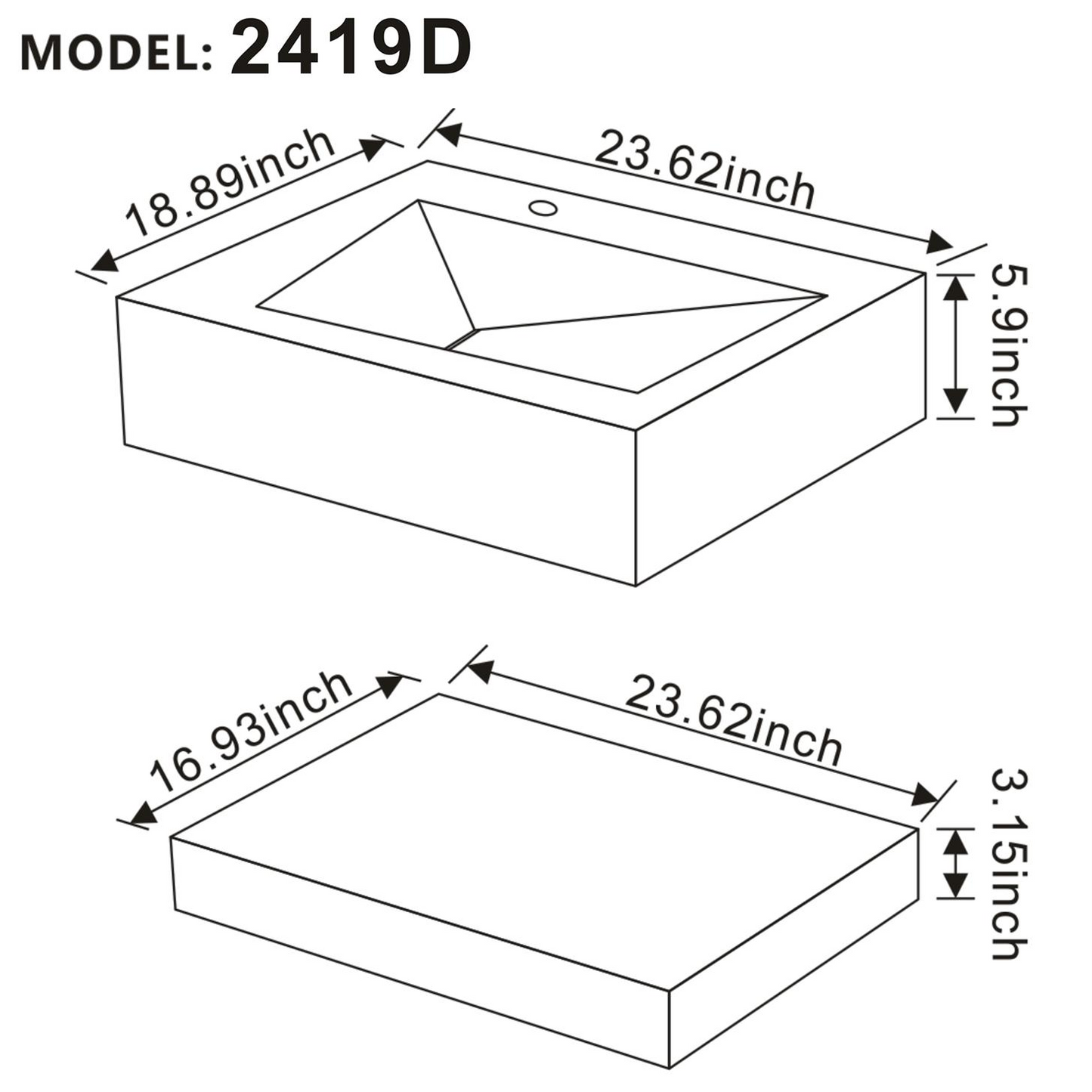 24"x19" Small Bathroom Wall Mount Floating Vanity Sink with Shelf Layer-Double Layer