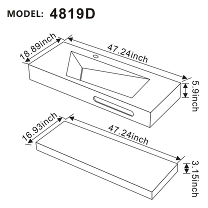 48"x19" Modern Stone Bathroom Floating Vanity Sink with Shelf Layer-Double Layer