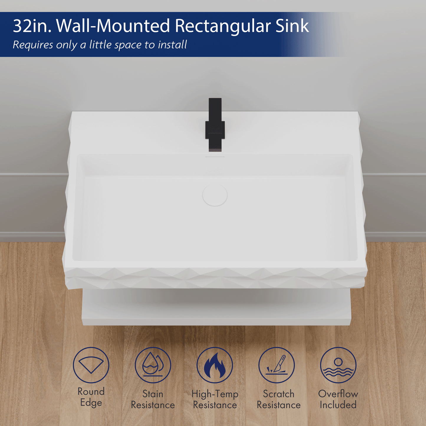 32"x19" Bathroom Wall-Mount Floating Vanity Sink with Shelf Layer