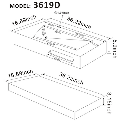 36"x19" Bathroom Wall-Mount Resin Stone Sink with Shelf Layer -Double Layer