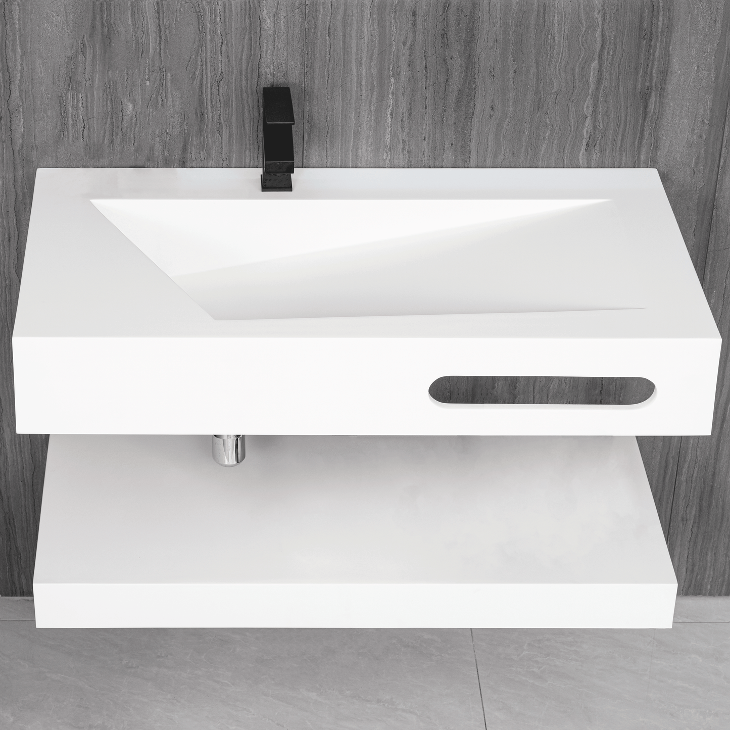 36"x19" Bathroom Wall-Mount Resin Stone Sink with Shelf Layer -Double Layer