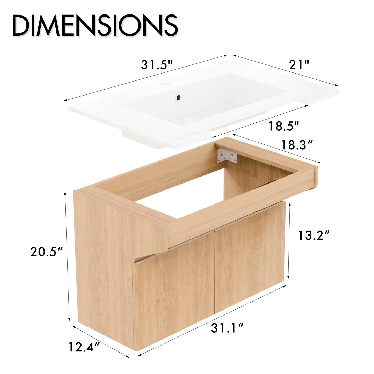 ADA Wall-Mount Stone Resin Bathroom Vanity Sink Engineered Wood Cabinet Ada Compliant Floating Vanity Modern Hand Support for Elderly, Seniors, Handicap & Disabled